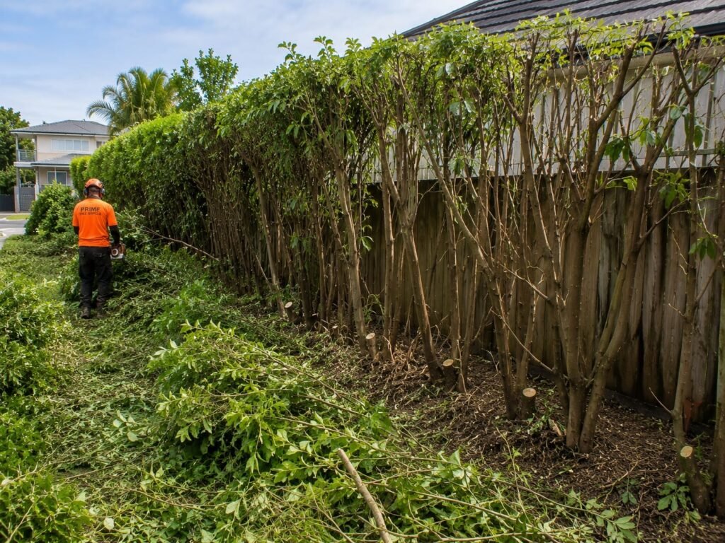 Hedge removal work in progress on a Tauranga section